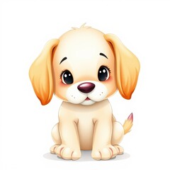 Fototapeta premium Cute cartoon puppy sitting with big eyes and a playful expression 