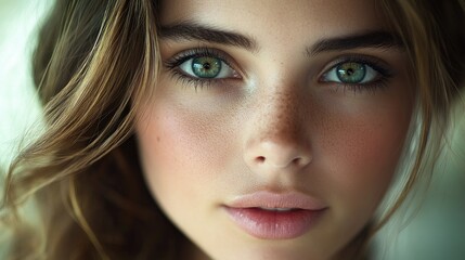 Fototapeta premium Young Woman With Freckles and Green Eyes