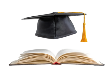 Isolated Graduation Mortarboard Hat Above Open Book on transparent background Education. Ai Generated Images