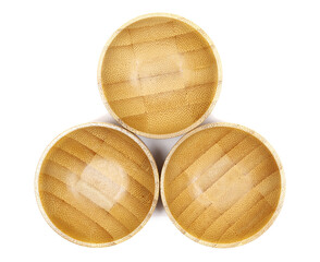 Bamboo bowl isolated on white background, top view