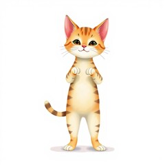 Obraz premium Cartoon cat standing upright with a cheerful expression on white background 