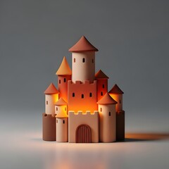 3D Rendered Castle with Multiple Towers and Windows