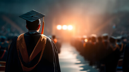 Back View Graduation Ceremony Audience and Stage University Celebration Event. Ai Generated Images