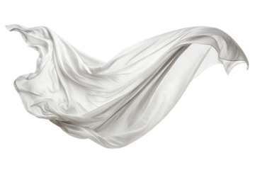 Flowing white silk fabric swirling gracefully isolated on transparent background