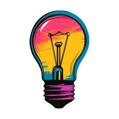 A modern pop art illustration of a light bulb with a glowing, colorful fill. This image is suitable for websites and blogs related to ideas, innovation, creativity, or solutions.


