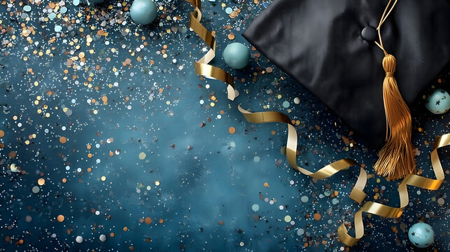 Elegant Still Life of Graduation Cap and Celebration Confetti Background. Ai Generated Images