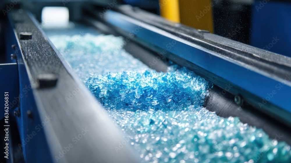 Poster image focusing on the components of the automated sorting mechanism where graded pet flakes are sort