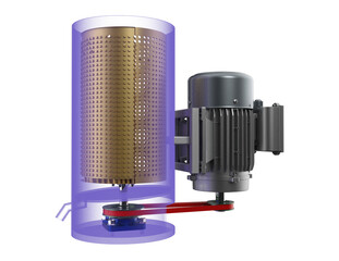 Industrial Spinner Dryer 3D Render: High-Efficiency Centrifugal Dewatering Machine for Material Processing. Isolated on Transparent Background, Ideal for Manufacturing and Waste Treatment Applications