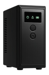 Obraz premium Tower-style line-interactive UPS with front-facing control panel and battery status indicators
