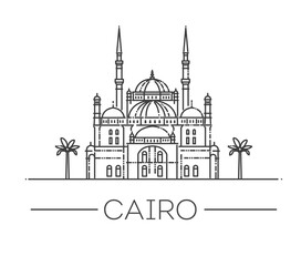 MUHAMMAD ALI MOSQUE Landmark. Vector outline illustration