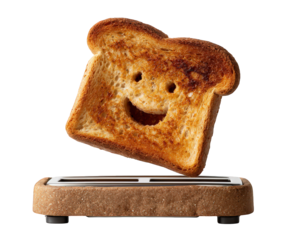 Toasted bread smiley face breakfast food happy isolated transparency background object morning snack crispy fun cheerful golden brown slice meal cartoon playful creative concept bakery kitchen