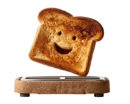 Toasted bread smiley face breakfast food happy isolated transparency background object morning snack crispy fun cheerful golden brown slice meal cartoon playful creative concept bakery kitchen
