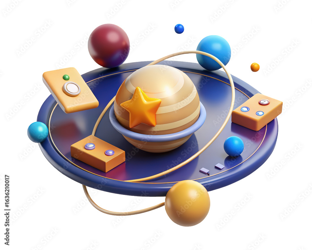 Aufkleber 3d of solar system with planet star and buttons surrounding its orbit 3d illustration isolated on tr