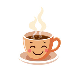 Obraz premium Cute smiling coffee cup with steam isolated on transparent background 