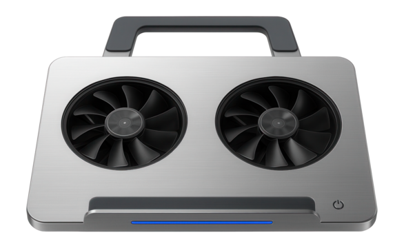 Silent laptop cooling stand with dual fans and ergonomic angle adjuster