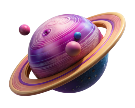 Abstract cartoon planet with rings and moons on backdrop 3d illustration isolated on transparent background - Powered by Adobe