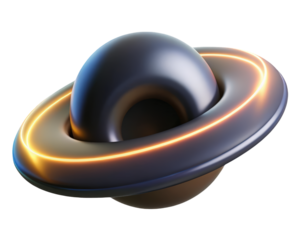 Abstract metallic saturn shape design with glowing ring element 3d illustration isolated on transparent background