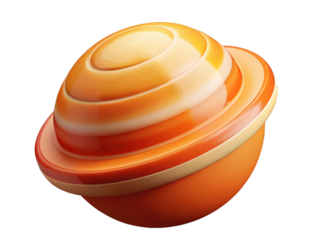 Abstract orange planet globe shape layered rings glossy surface modern design 3d illustration isolated on transparent background