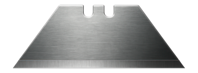 Heavy-duty trapezoid blade for use in a box cutter on a demolition project.