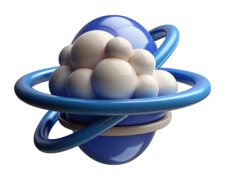 Abstract sphere planet with rings and cloud like structure aesthetic and modern 3d illustration isolated on transparent background