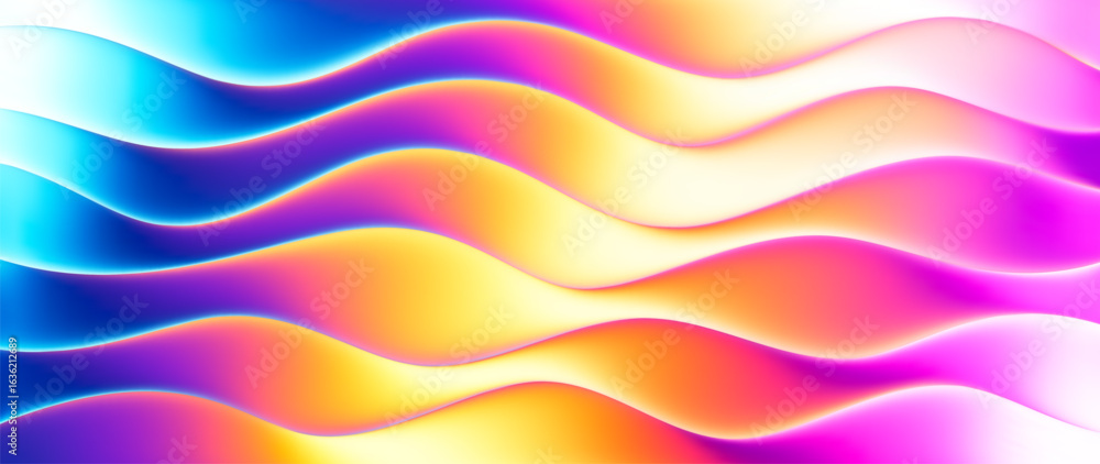Poster colorful wave pattern with gradients of pink blue and yellow. vibrant neon wave pattern with smooth 