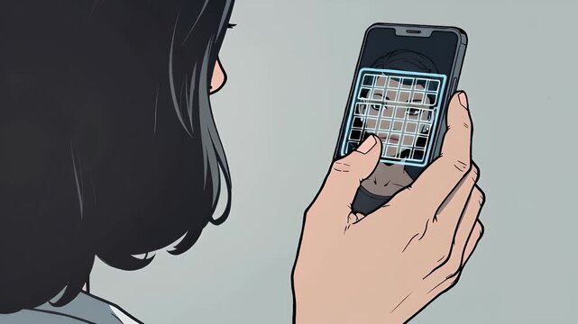Woman holding smartphone while using identity verification request on screen  
