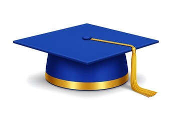 Illustration of a blue graduation cap with a golden tassel representing academic achievement and the successful completion of studies