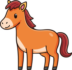 Cartoon illustration of a friendly orange horse.