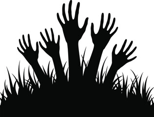 Silhouette of hands reaching out from the ground arms