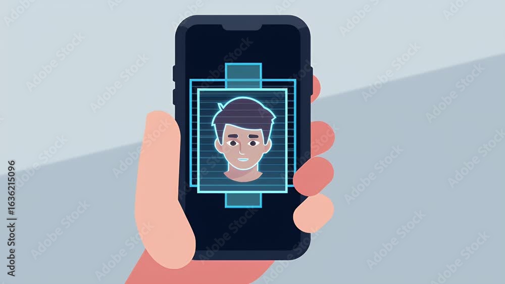 Poster man holding smartphone showing identity verification request on screen