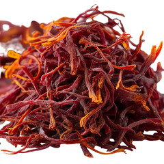 Fototapeta premium A close up shot of a pile of vibrant red and orange saffron threads spice isolated on transparent background