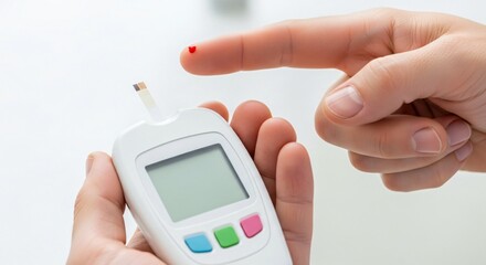 Checking blood sugar with modern glucose meter for proactive health management and early diabetes detection in home healthcare concept