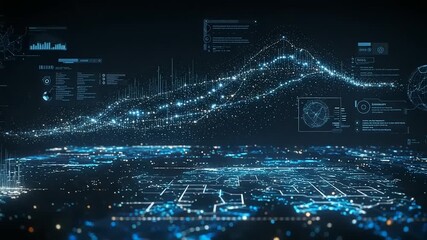 Futuristic data visualization over a cityscape at night - Powered by Adobe