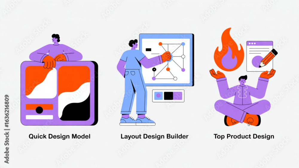 Poster creative design process with diagrams, concepts, and brainstorming for modern product development