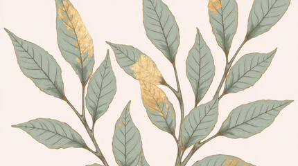 Vintage Eucalyptus Botanical Print with Gold Foil - Whimsical Illustration for Wall Art & Stationery