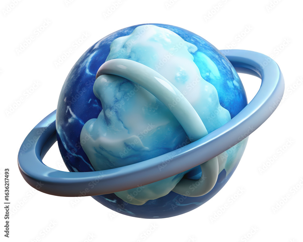 Poster glossy earth planet with ring orbiting globe visualization clean design symbolic representation stud
