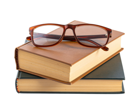 Literary Still Life: A close-up captures the essence of learning with an inviting composition of stacked books and spectacles, conveying knowledge, contemplation, and insight.