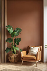 modern living room with wooden chair