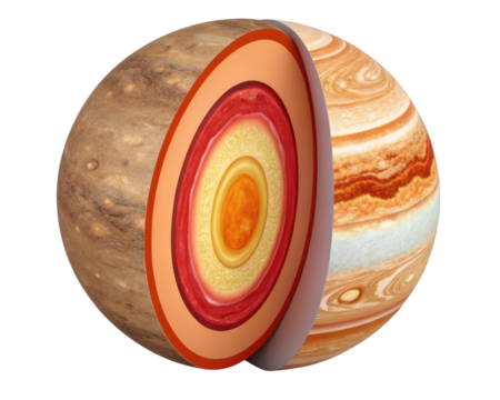 Jupiter planet structure illustration scientific diagram detailed interior composition exploration outer space giant gas planet 3d illustration isolated on transparent background