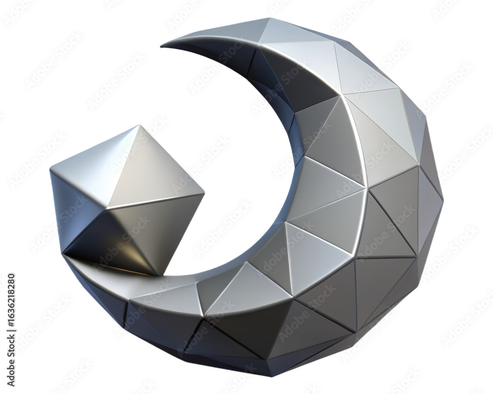 Poster metallic geometric abstract shape angular design silver colored object polyhedron concept graphic el