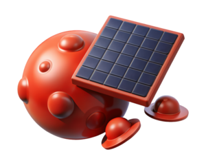 Mars colony concept with solar panel and habitation domes futuristic space exploration 3d illustration isolated on transparent background