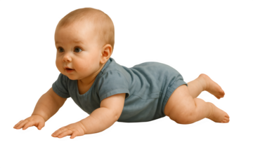 Adorable Baby Crawling on Floor in Blue Onesie – Happy Infant Development Stage PNG

