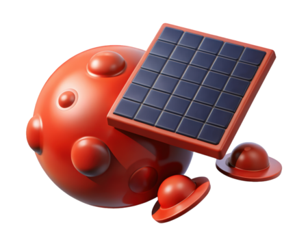 Mars colony concept with solar panel and habitation domes futuristic space exploration 3d illustration isolated on transparent background