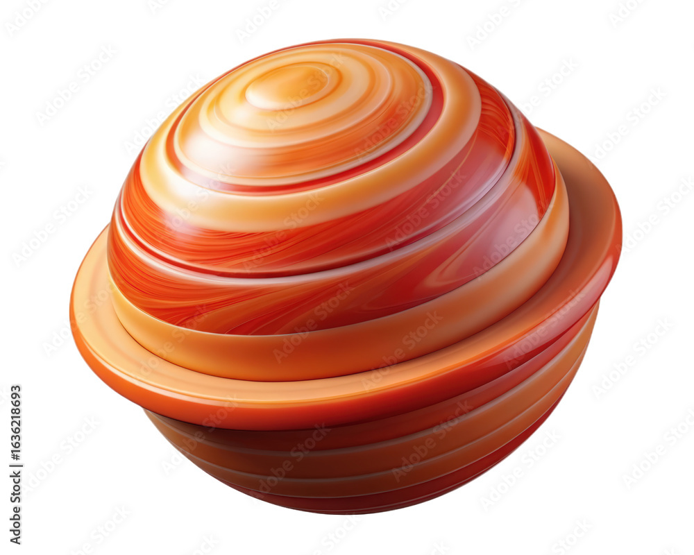 Poster orange swirl sphere planet with ring in 3d rendering abstract design 3d illustration isolated on tra