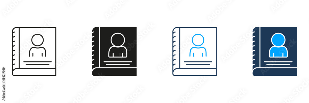 Poster contact book line and solid icon set. personal information management and address book symbol collec