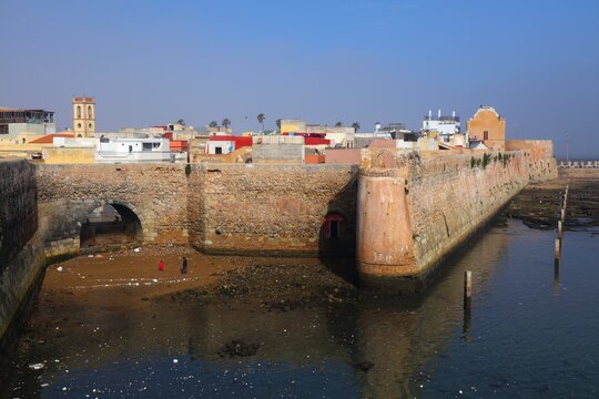 El Jadida town sea front, Morocco. Moroccan landmark - former Portuguese colony town, listed as UNESCO World Heritage site.