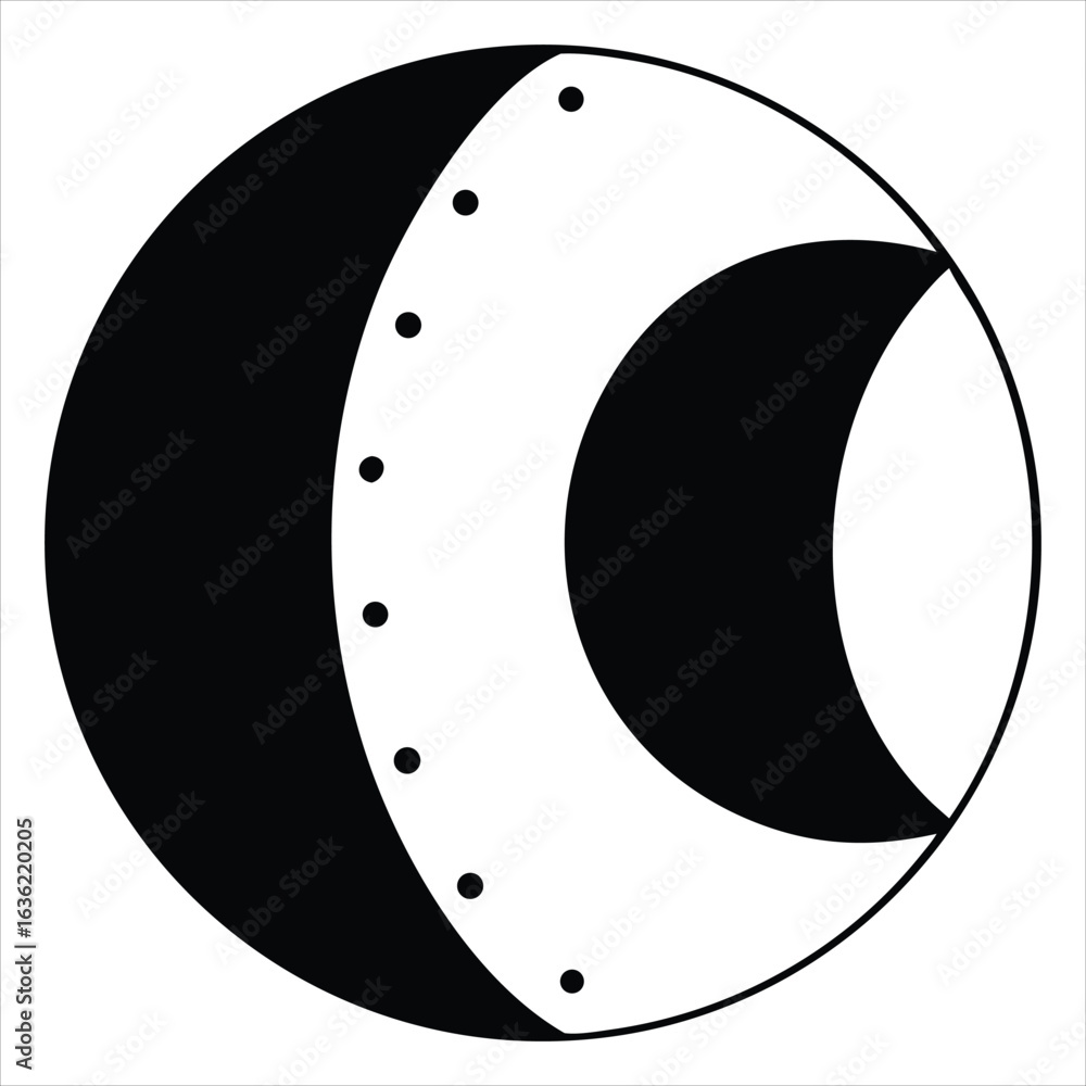 Poster abstract geometric representation of a crescent moon partially obscured by a larger circle with a se
