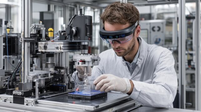 A snapshot of the calibration procedure depicting a technician adjusting the optical components to ensure precise hyperspectral measurements for accurate PET flake grading.