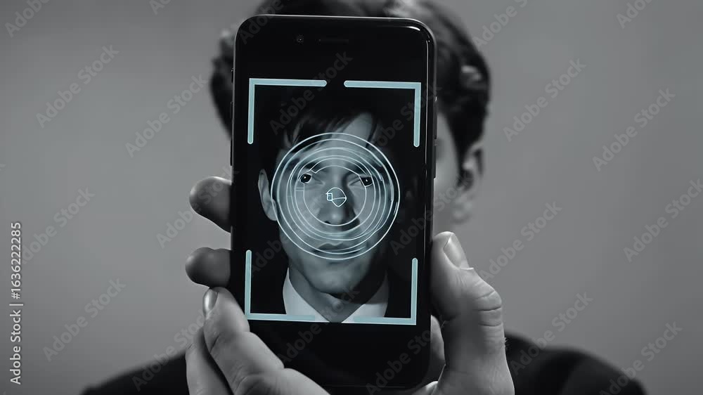 Aufkleber man holding smartphone displaying identity verification request on screen
