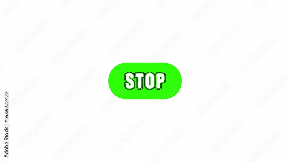 Poster green oval button with stop text on white background image